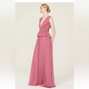 LDT Elegant Pink Chiffon Peplum waist gown dress 12